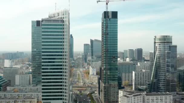 Skyskrapa Construction Aerial Drone Warszawa Polen — Stockvideo