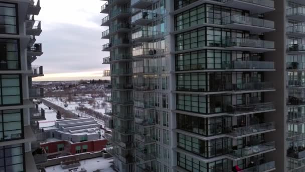 Ciudad Calgary Rascacielos Cerca Invierno Dando Vueltas — Vídeos de Stock