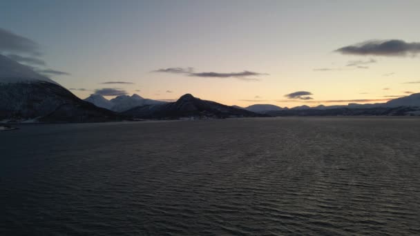 Geweldig Uitzicht Zonsondergang Tijdens Poolnacht Noord Noorwegen Luchtfoto — Stockvideo
