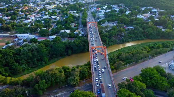 Dopravní Zácpa Mostě Hermanos Patio Dominikánské Republice Letecký Výhled — Stock video
