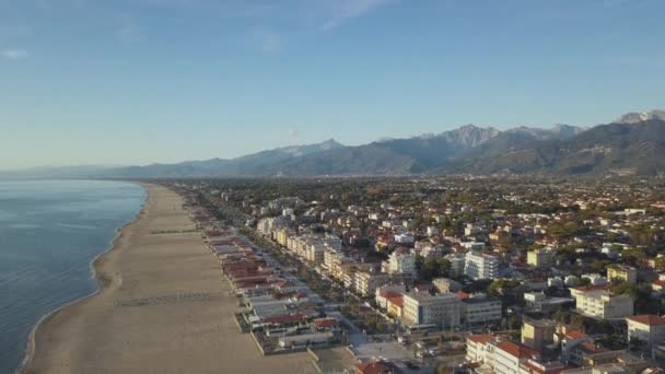 Cidade Italiana Lido Camaiore Beijada Pelo Pôr Sol Com Costa — Vídeo de Stock