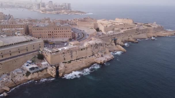 Drone Levant Haut Dessus Vieille Ville Valette Malte Par Une — Video