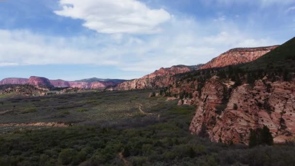 犹他州锡安国家公园山谷上空的空中景观 独特的岩层 — 图库视频影像