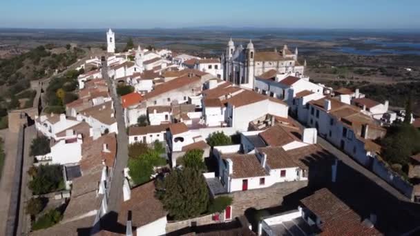 Portekiz Alentejo Daki Güzel Tarihi Köy Monsaraz Hava Görüntüsü Kilisenin — Stok video