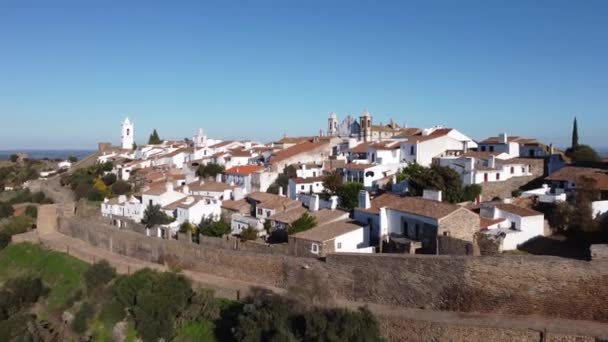 Flygfoto Den Vackra Historiska Byn Monsaraz Alentejo Portugal Avslöjande Skott — Stockvideo