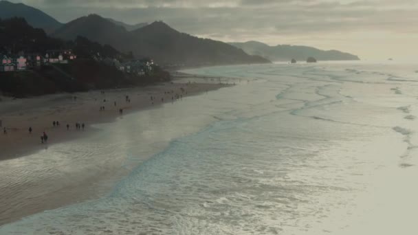 Côte Oregon Avec Des Gens Marchant Sur Plage — Video