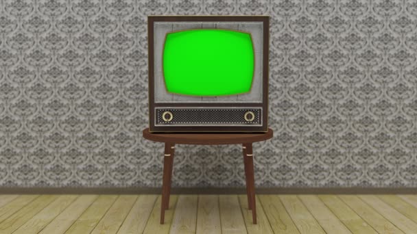 アニメーションOld Rotating Glitch Green Screen電源をオンにしてオフ Vintage — ストック動画