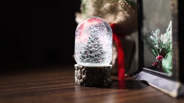 Glas Mit Einem Modell Eines Weihnachtsbaums Kern — Stockvideo