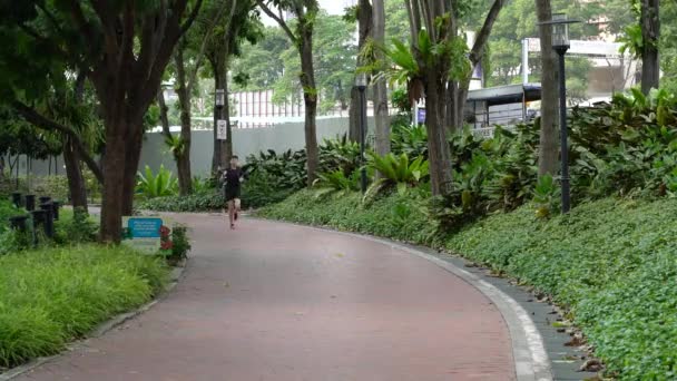 Homem Correr Parque Kim Seng Conectores Parque Singapura — Vídeo de Stock