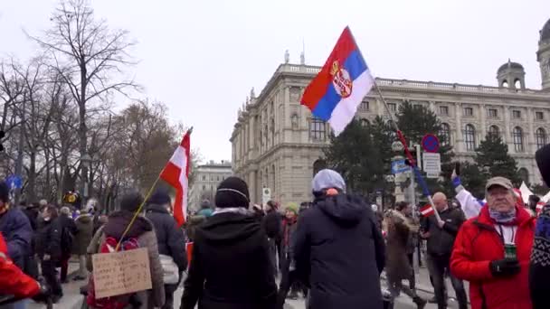 Rychlá Cesta Napříč Lidmi Protestujícími Proti Protikorunovým Opatřením Vídni Rakousko — Stock video