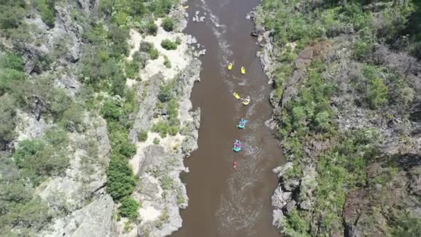 Inclinación Aérea Desde Vigas Río Cañón Clase Iii Rápida Aguas — Vídeo de stock