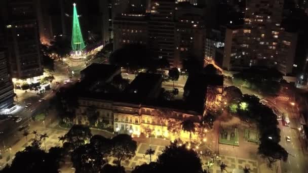 サンパウロブラジルの夜の街並み ダウンタウン歴史的中心部 ランドマーク都市の夜の大都市の風景 市内の歴史的中心部にある建物や道 — ストック動画