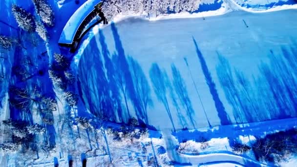 Icy Kolde Vinter Antenne Fugle Flyover Canadas Største Udendørs Skøjtebane – Stock-video