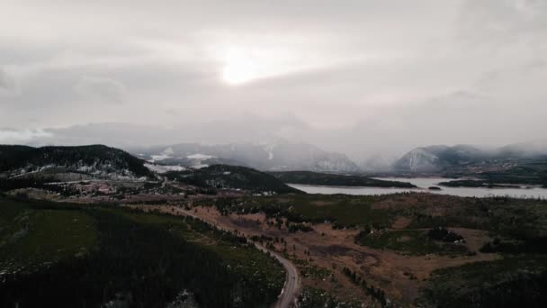 Cloudy Moody Drone Aerial View Winter Hills Mountain Range Swan — Stock video