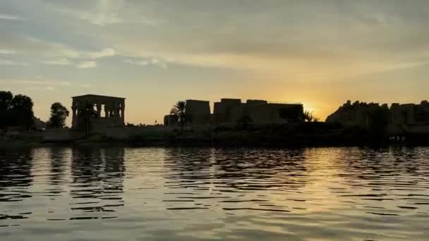 Prachtige Philae Tempel Bij Zonsondergang Licht Prachtige Tempel Van Philae — Stockvideo