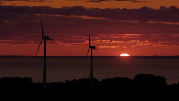 Synchronizované Siluety Větrných Turbín Produkujících Zelenou Energii — Stock video