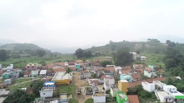 Aerial Drone Pedestal Move Shot Reveals Small Rural Town Top — Stock Video