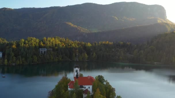 Revelando Drone Tiro Igreja Peregrinação Assunção Maria Eslovênia — Vídeo de Stock
