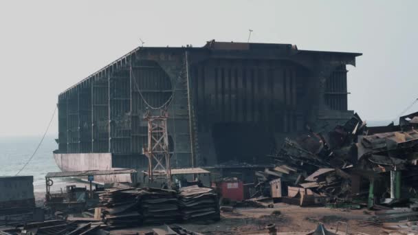 Desmantelado Casco Navio Estaleiro Gaddani Breakers Paquistão — Vídeo de Stock