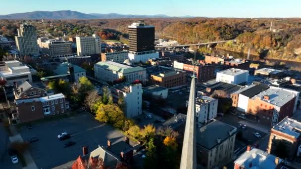 Aerial Orbit Reveal Lynchburg Virginia Autumn Fall Sunset Beautiful Establishing — Stock Video