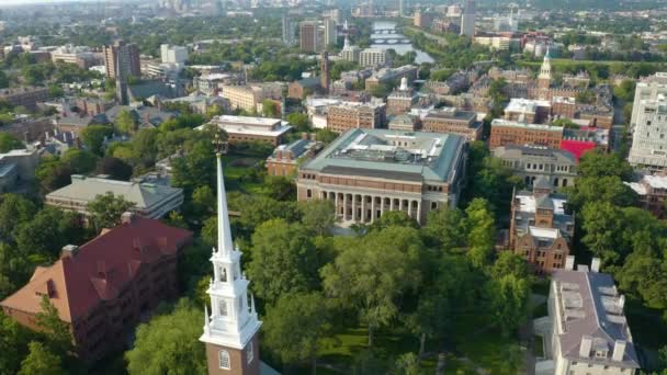 Harvard Library Harvard Yard Beautiful Summer Day Повітряний Постріл — стокове відео