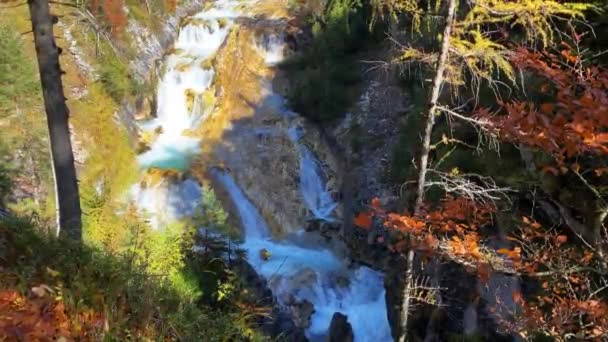 Verbazingwekkend Kleurrijk Landschap Met Waterval Karwendelsteg Route Buurt Van Scharnitz — Stockvideo