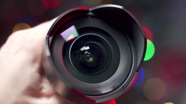 Zoom Foto Câmera Vídeo Samyang Lente Presente Ideias Para Equipamento — Vídeo de Stock