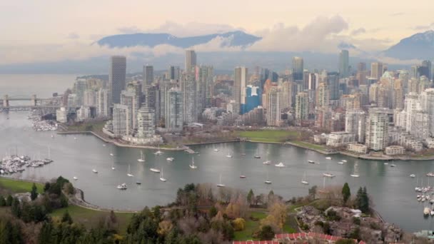 Scenic Sunrise Cityscape Yaletown Vancouver Canada Air Shot — стокове відео
