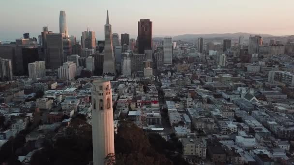 Torre Coit Skyline San Francisco Vista Aérea — Vídeos de Stock