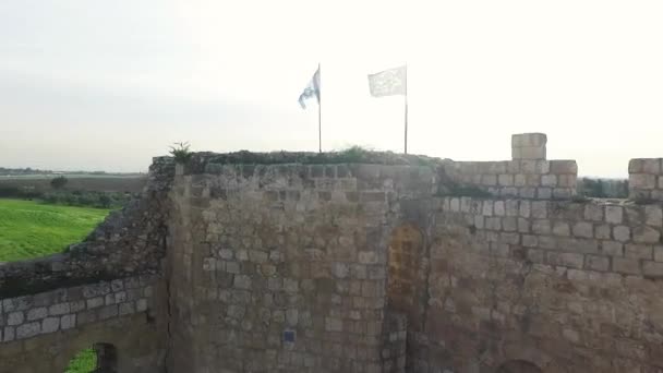 Antipatris Fortress Yarkon国家公园Tel Afek 旋转下降无人机的图像 — 图库视频影像
