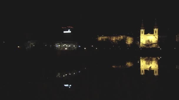 Igreja Restaurante Lago Shor Budapeste Noite — Vídeo de Stock