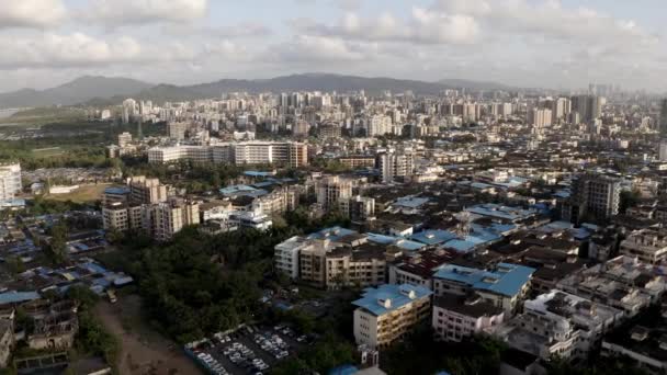 Panoramic View Dense Buildings Suburban Mumbai India Air Drone Shot — стокове відео