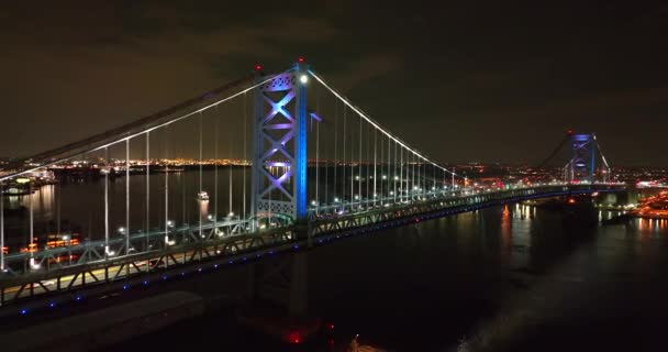 Pont Suspendu Nuit Ben Franklin Travers Delaware River Avec Camden — Video