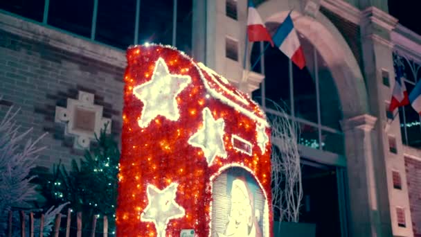 Close Big Red Santa Mailbox French Little Town French Flag — Stock Video