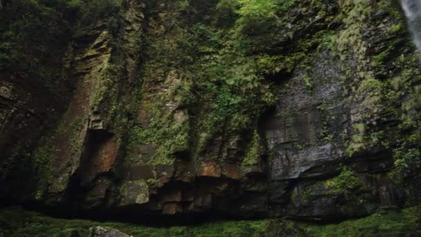 在Gifu日本Amidaga Taki瀑布的高山峡谷上空流淌的瀑布 — 图库视频影像