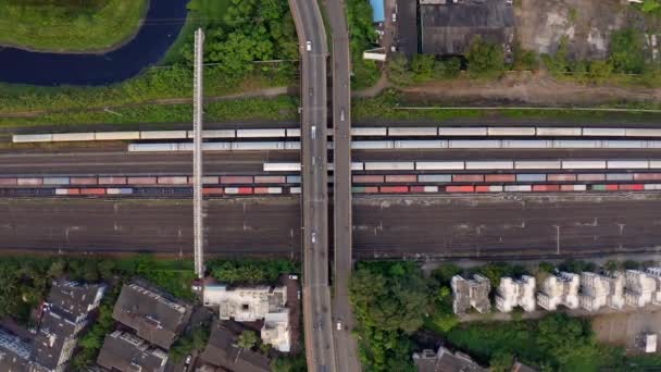 Vista Panorâmica Ferrovia Muitos Contêineres Carga Vasai Mumbai Índia Tiro — Vídeo de Stock