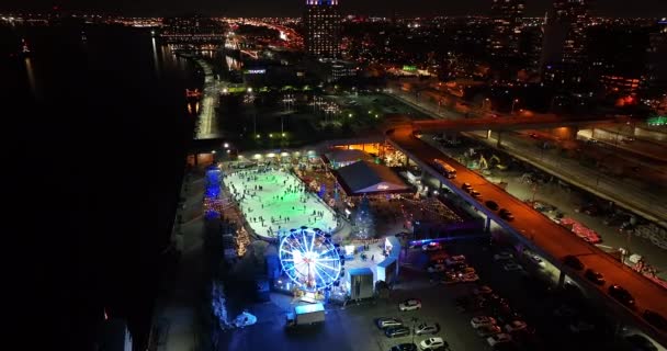 Εναέρια Παγοδρομία Στο Penns Landing Riverrink Delware Philadephia Φώτα Νύχτα — Αρχείο Βίντεο