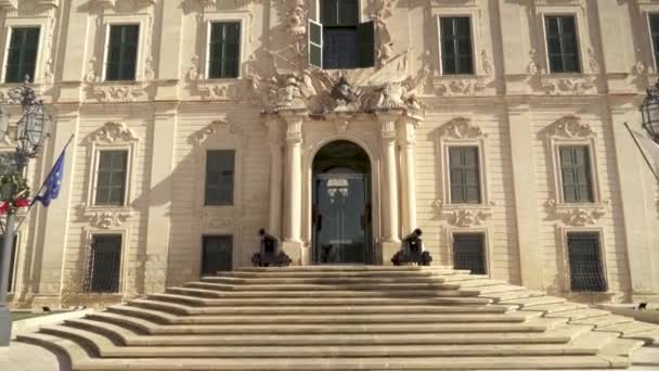 Valletta City Deki Castille Sarayı Nın Açık Çekimi Kış Boyunca — Stok video