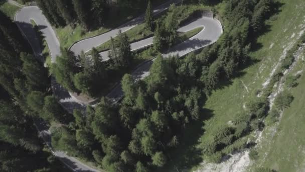 在Stelvio山口的上升过程中向前推进的描述性正面天顶平面无人驾驶视频 — 图库视频影像