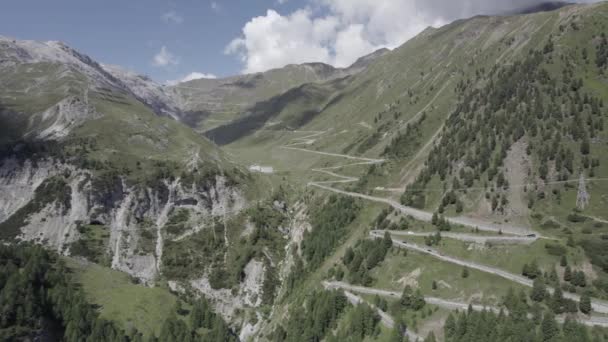 Vídeo Com Drone Plano Lateral Sobre Passo Stelvio — Vídeo de Stock