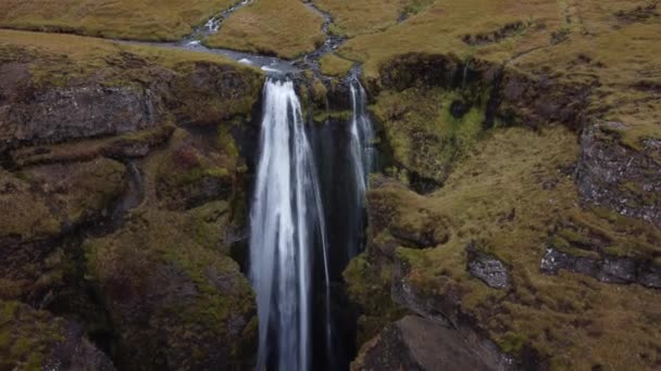 Aerial View Gljufrabui Waterfall Iceland — Stock Video