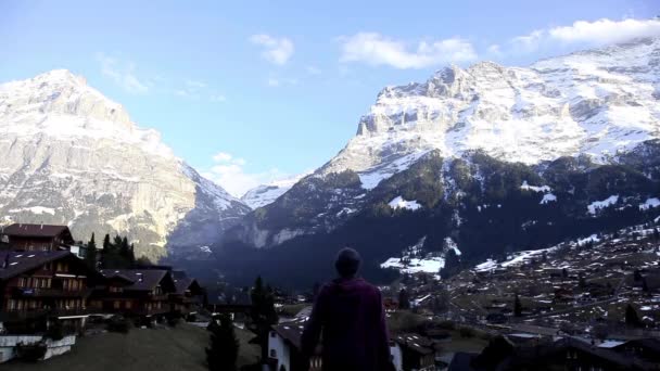 Relishing Christmas Winter Weather Swiss Alps — Stock Video