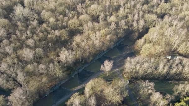 Aerial Old Hidden Ammunition Bunkers Forest — Stock Video