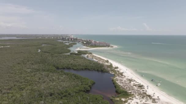 Voo Aéreo Sobre Lagoa Água Negra Direção Cidade Costeira Pantanosa — Vídeo de Stock