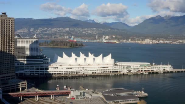 Canada Place Building Burrard Inlet Waterfront Vancouver Lookout Harbour Centre — Stock Video