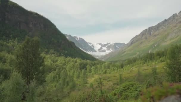 Nádherný Výhled Údolí Lyngsdalen Norsku Široký Záběr — Stock video