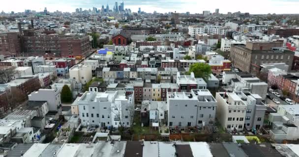 Rising Aerial Urban Homes Large Metropolitan Usa City Powerful Establishing — Stock Video