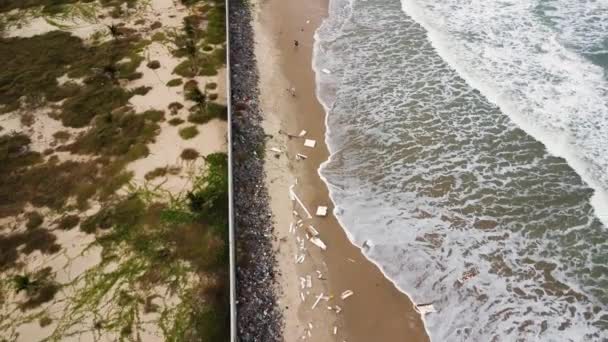Lixo Lavado Praia Maui Havaí Reciclar Conceito Problema Aéreo — Vídeo de Stock
