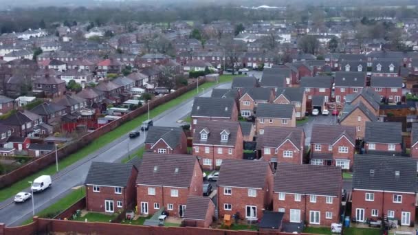 Αεροφωτογραφία Σειρές Βόρεια Αγγλία Terraced Σπίτια Πόλη Κατοικημένη Γειτονιά Συννεφιασμένο — Αρχείο Βίντεο