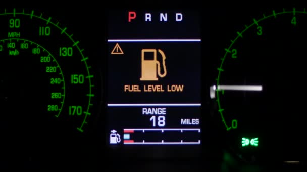 Low Fuel Level Warning Light Car Dashboard Display — Stock Video